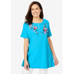 Paradise Blue Blooming Embroidery Thermal Tunic PSW-8267