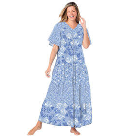 Chambray Floral Dot Long Tiered Print Lounger PSW-8279