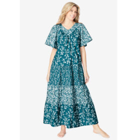 Deep Teal Floral Long Tiered Print Lounger PSW-8277
