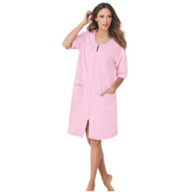 Pink Short French Terry Zip-Front Robe PSW-8382