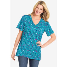 Waterfall Lovely Ditsy Perfect Printed Short Sleeve V Neck Tee PSW-8296