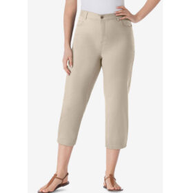 Natural Khaki Perfect 5-Pocket Relaxed Capri With Back Elastic PSW-8506