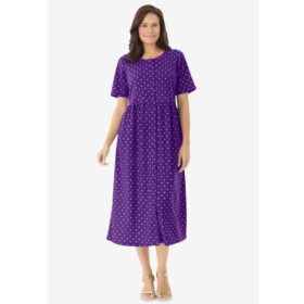 Radiant Purple Polka Dot Button Front Essential Dress PSW-8427