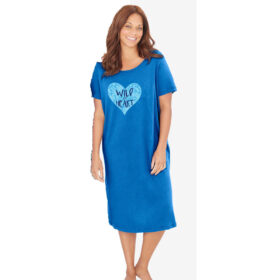Royal Blue Heart Women Short Sleeve Sleepshirt PSW-8430